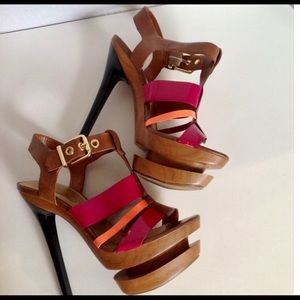Multi Color Double Platform Gladiador Stilettos